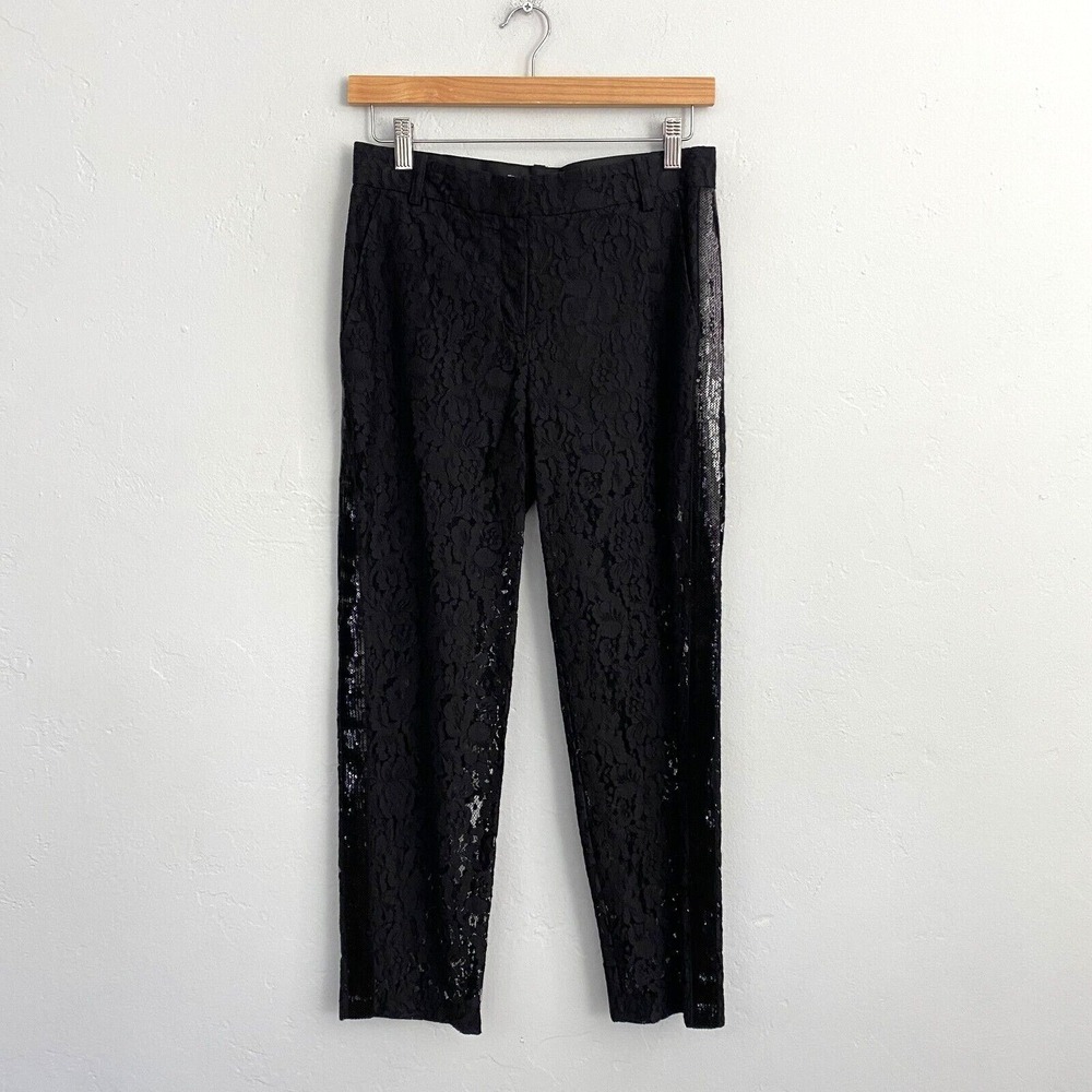 Robert Rodriguez Lace Sheer Pants Women Size 0 Black Crop Sequin Holiday New